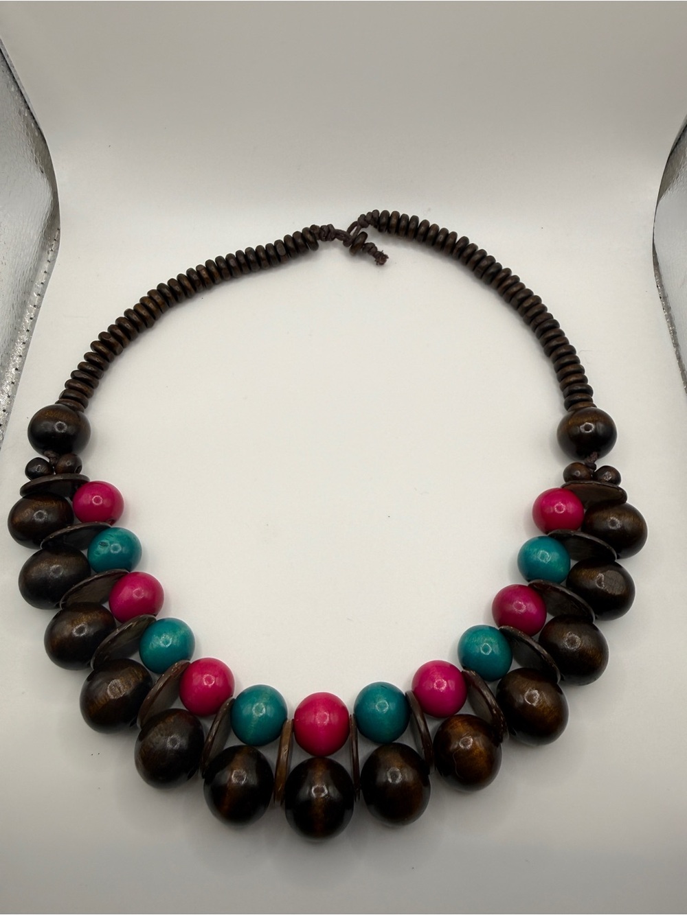 paparazzi Wooden Bead Necklace with Pink and Teal Accents